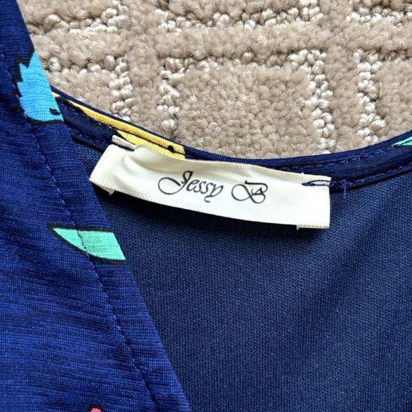 ModCloth Jessy B Navy Multicolor Novelty Dinosaur Dress Size XL V Neck Faux Wrap - Picture 4 of 7